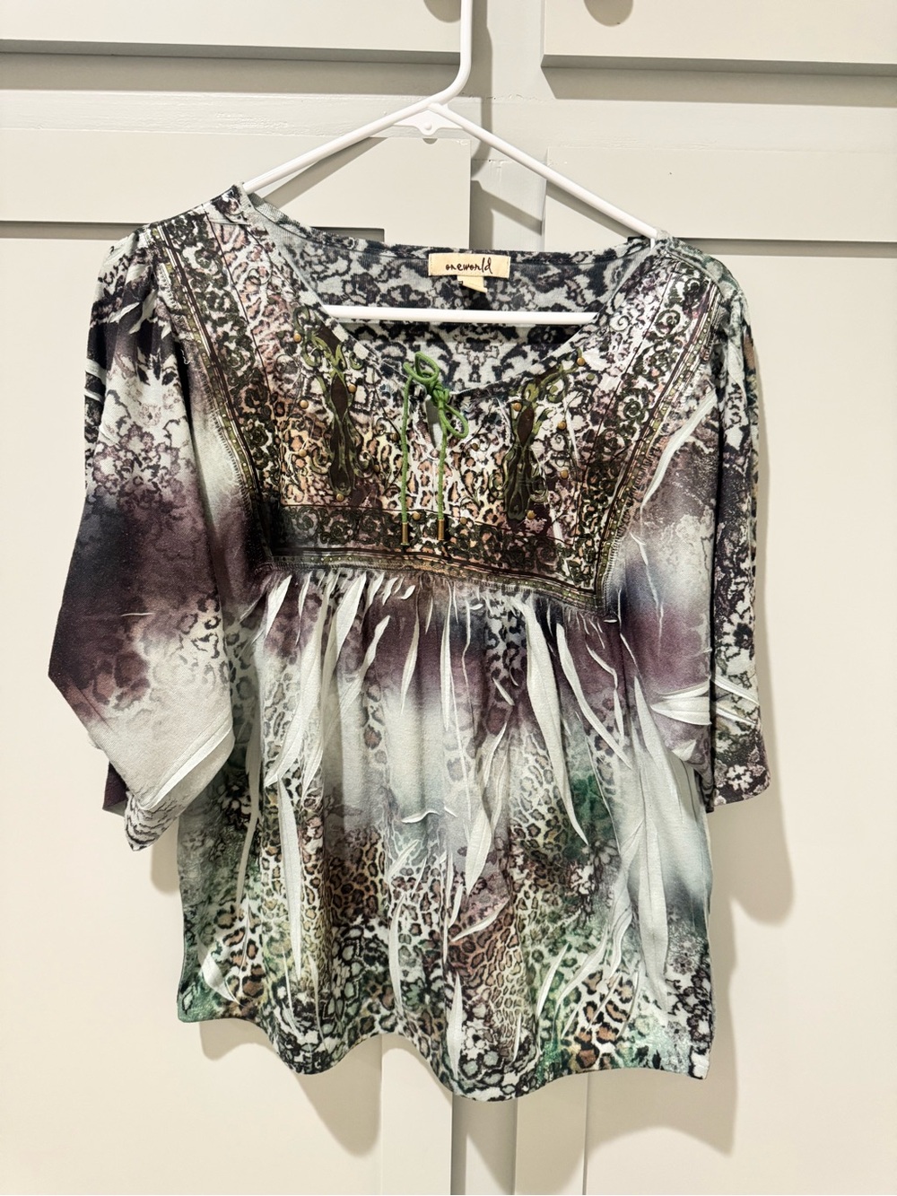 oneworld Floral Blouse in Green & Black Size Large